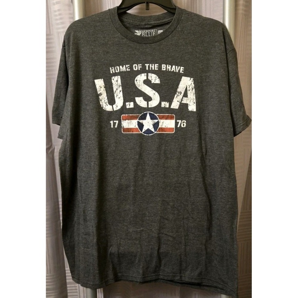 Newport Blue Home Of‎ The Brave USA T-Shirt Men XL Gray Graphic Short Sleeve
